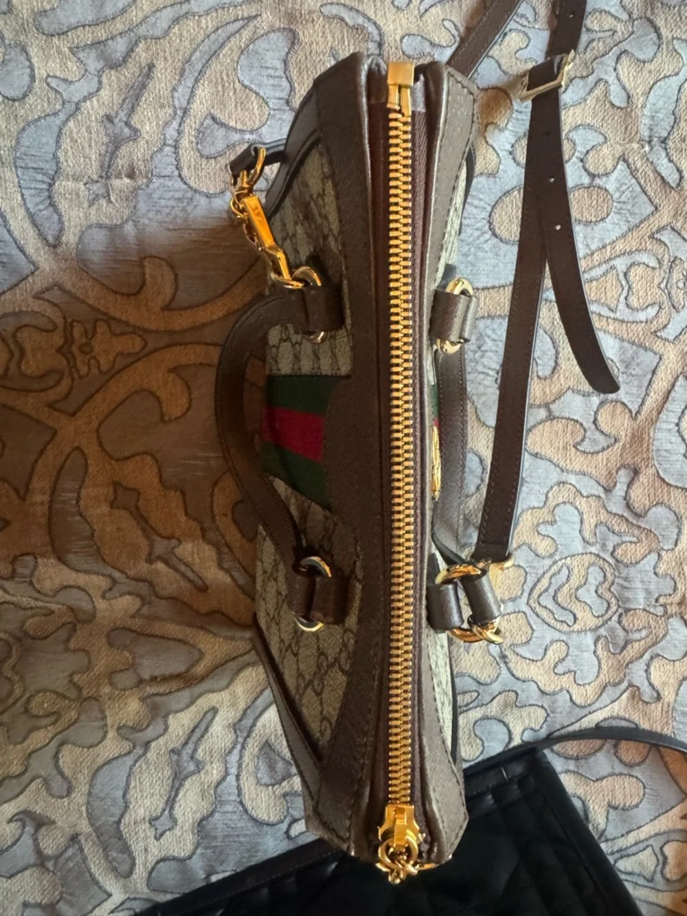 Gucci Brown GG Supreme Canvas Satchel with Green-Red Web Stripe - Picture 6 of 9